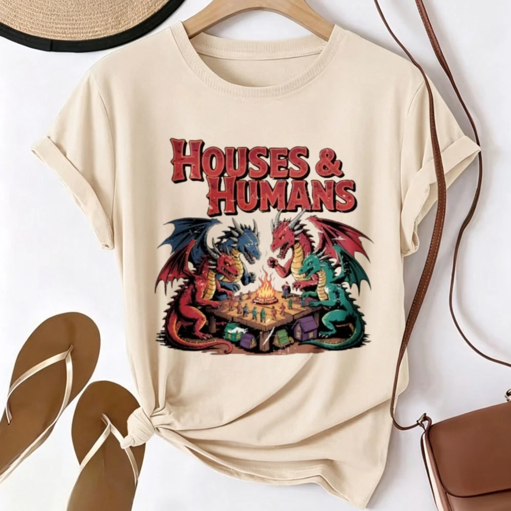 Houses & Humans Dragon Tabletop Game Graphic T-shirt Men Women Fantasy Dragons Playing Board Game Tee RPG Gamer Nerd Casual Tops