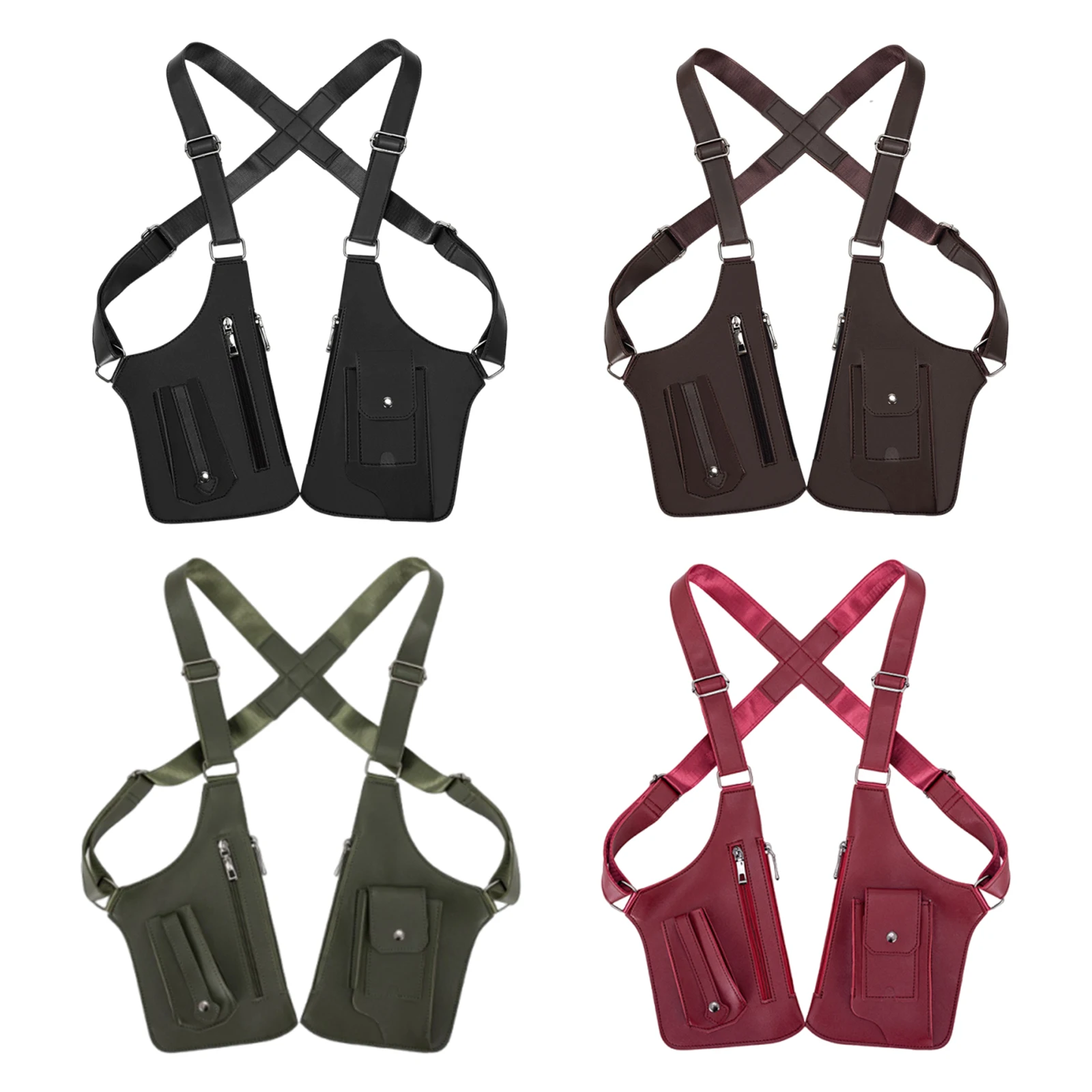 الرجال النساء بولي Leather الجلود النايلون التكتيكية سترة حقيبة صدر للرجال حزام قابل للتعديل التكتيكية على ظهره للمشي الصيد الصيد الجري ركوب الدراجات #6