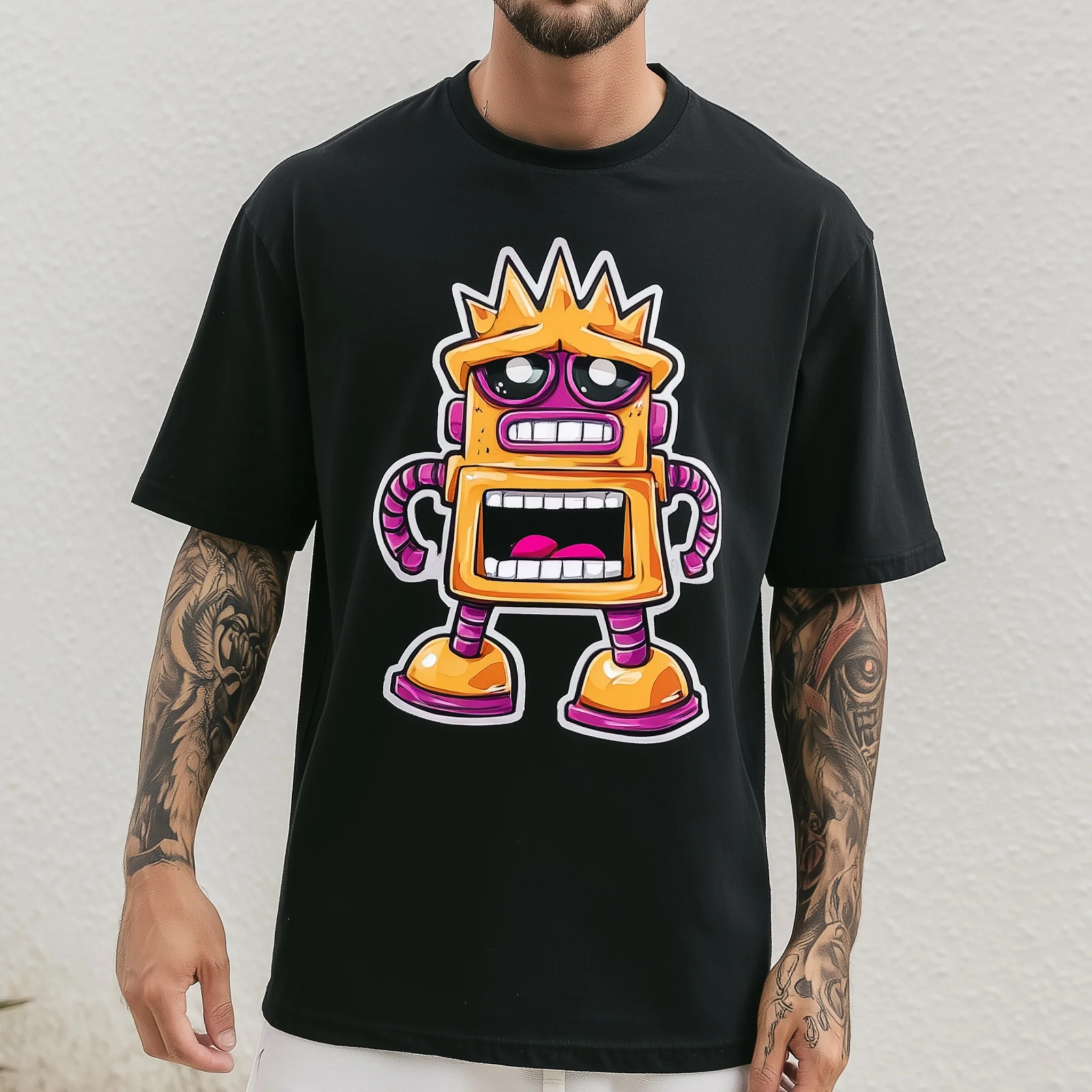 

Teevo Men's Casual T-Shirt with Colorful Robot Graphic Print for Daily Wear