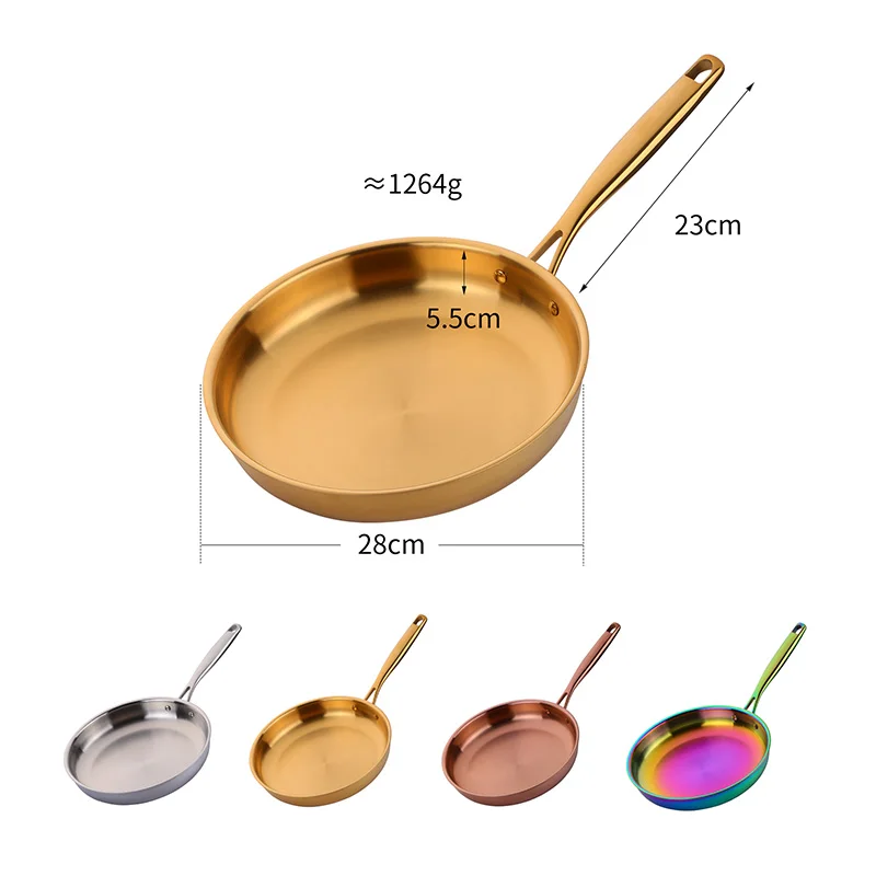 304 Stainless Steel 28CM Frying Pan High Quality Pan Fried Steak Non Stick Pan General Purpose Induction Cooker Wok Cookware