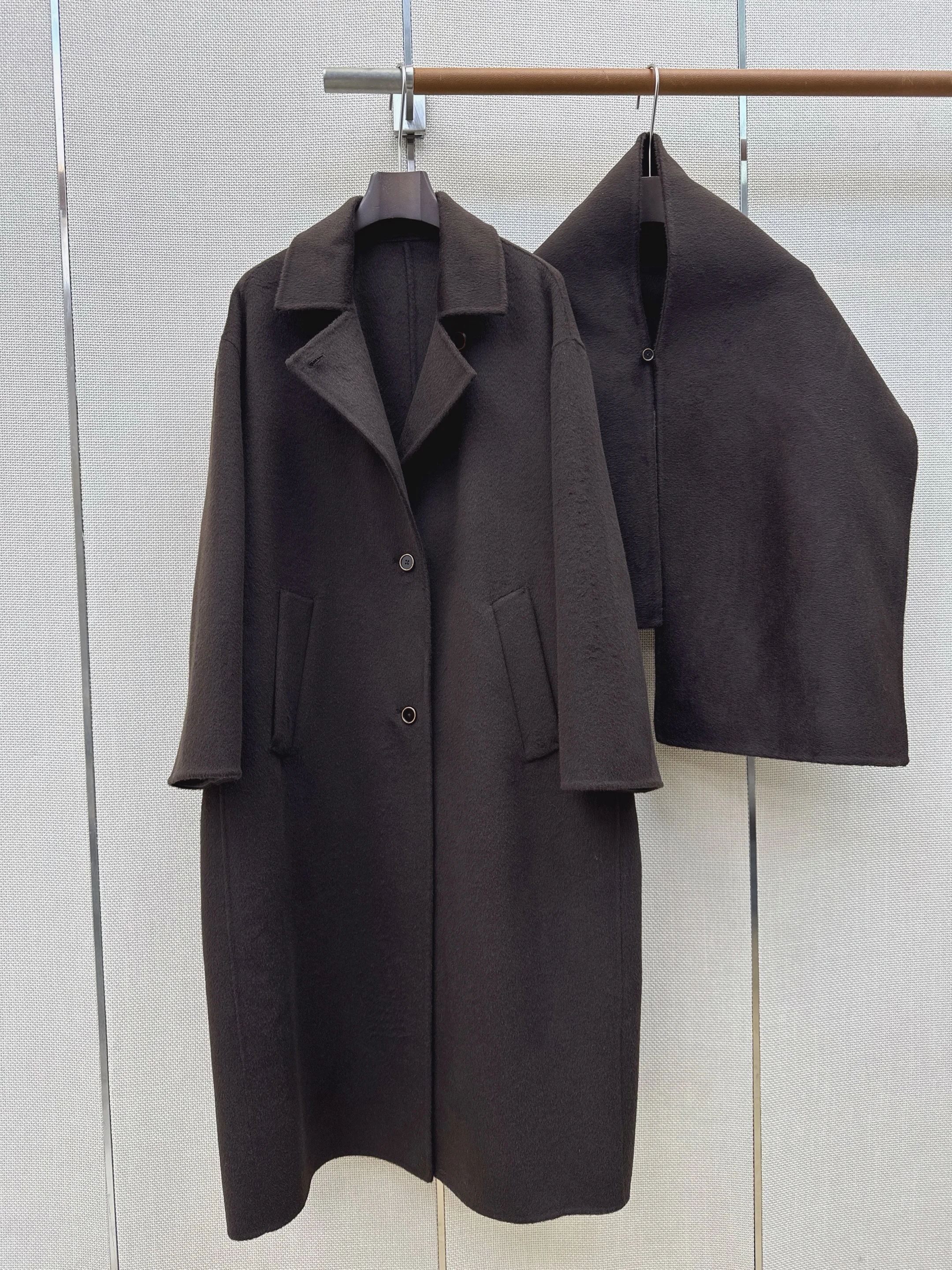 Women Long Double Faced Wool Coat Fall Winter New, Detachable Shawl H Line Silhouette Slim Fit Luxurious Outerwear