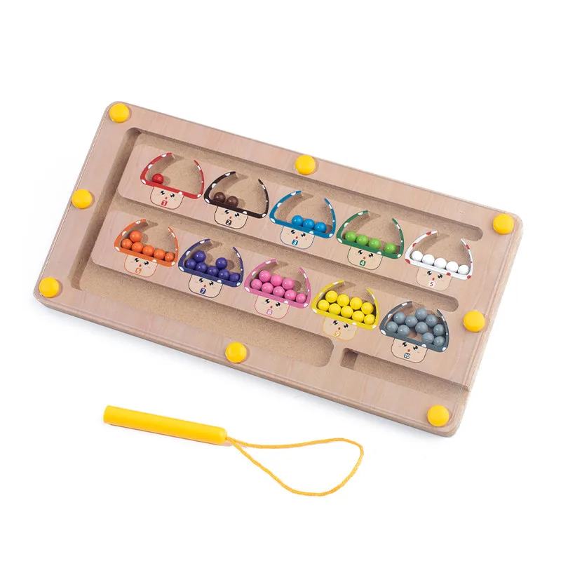 Kids Toys 2 in 1 Wooden Magnetic Color & Number Maze with Drawing Board Color Sorting Counting Matching Toy