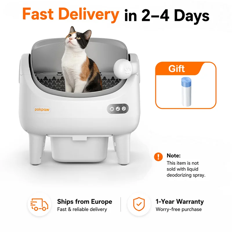 POKPAW Automatische Zelfreinigende Kattenbak met 63L Grote Ruimte, APP-besturing, Gezondheidsmonitoring, Multi-Cat Herkenning, Gepersonaliseerde Profielen, Zelfreinigend Spuitsysteem, 11L Afvalbak,