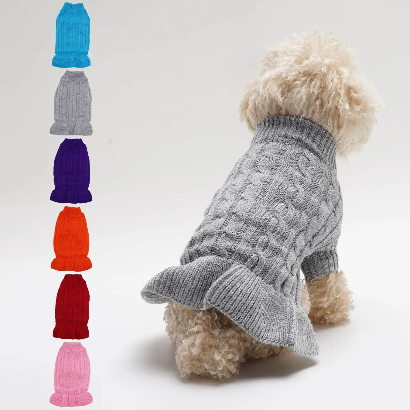 6 Pack Pet Sweaters Knitted Twist Design Collar Flip Design Wave Edge Skirt for Dogs And Cats