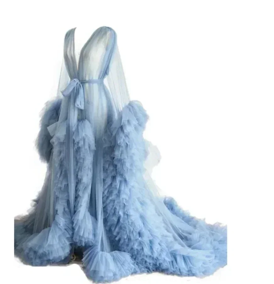 Szlafrok damski perspektywa przezroczysta długa tiulowa szata bufiasta ciąża sukienka ciążowa na Baby Shower koszula nocna bielizna nocna niestandardowe
