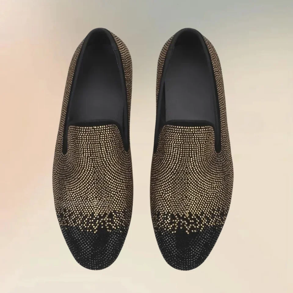 

Mixed Rhinestone Decor Suede Men Loafers Fashion Slip On Men Shoes Novel Handmade Party Feast Banquet Plus Size Men Casual Shoes
