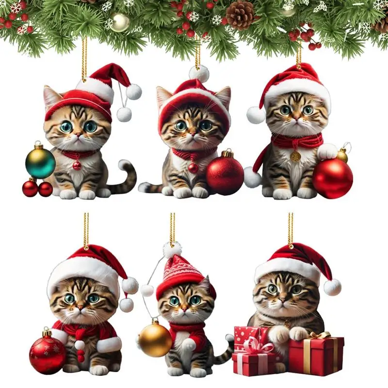 

2D Funny Cat Christmas Tree Ornament Christmas Home Decoration Easy To Hang Car Acrylic Hanging Pendant Xmas Tree Decoration