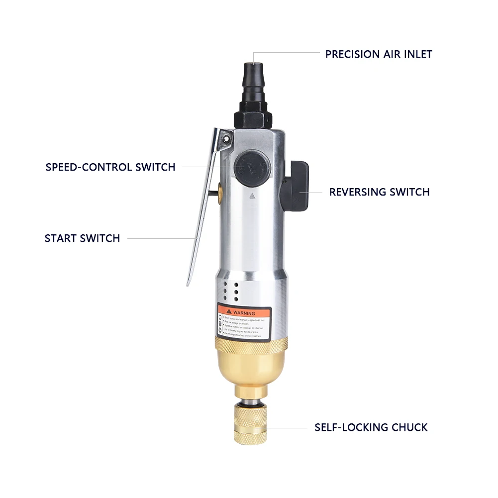 High Torque Pneumatic Screwdriver Metal Body Forward Reverse Industrial Screwdriver Compressed Air Powered Front Exhaust