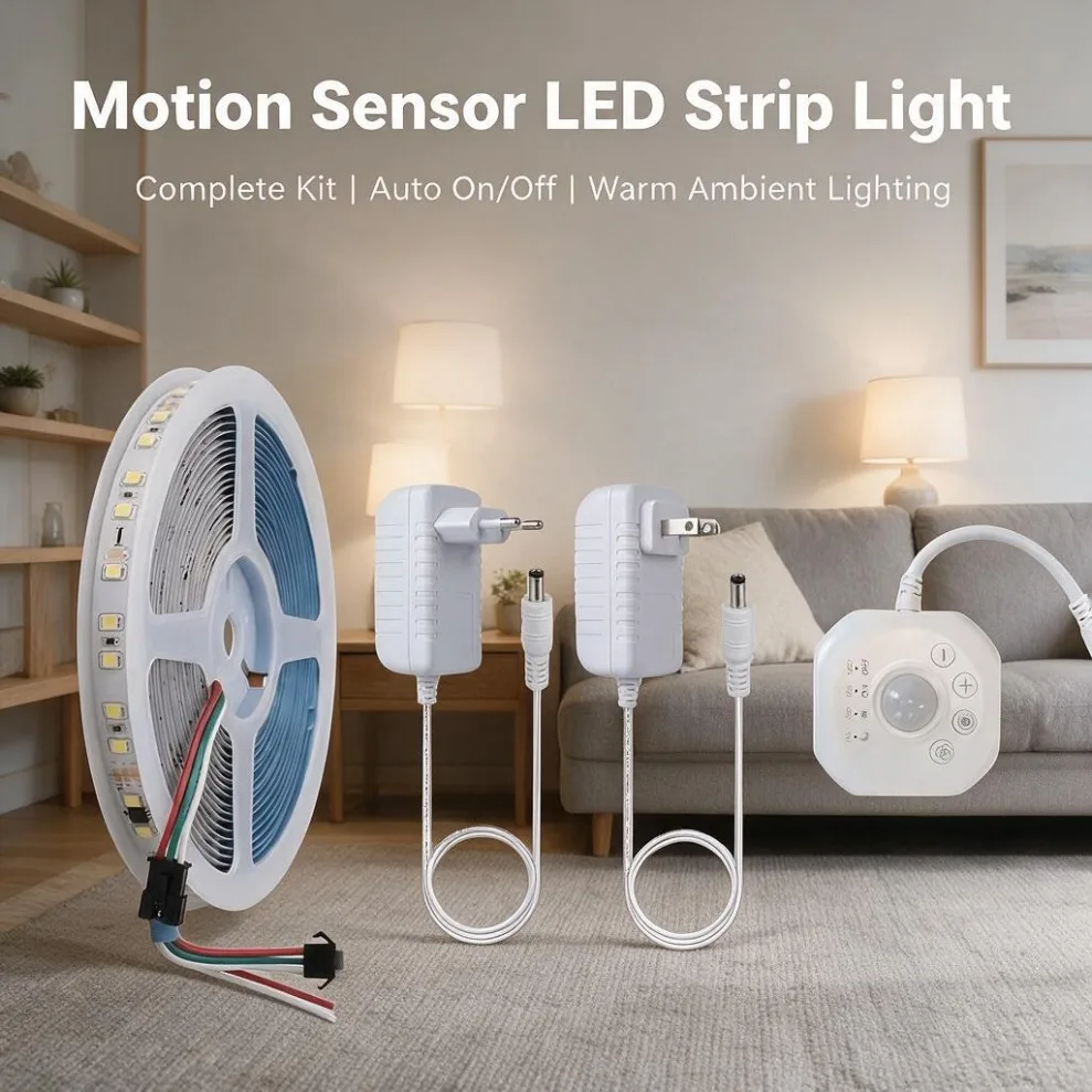 24V Running Water Chasing Light LED Strip Motion Sensor Kit 8mm Decor Lamp for Corridor Entrance Hallway Optional US EU Plug