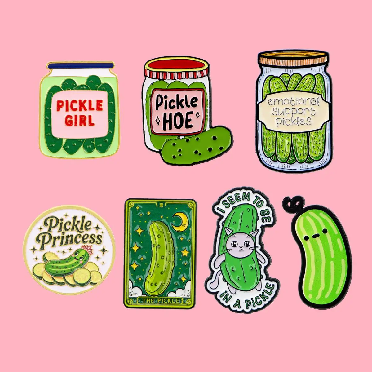 7Pcs Wholesale Mixed Pickle Cucumber Brooch Metal Enamel Pins Set Badge on Backpack Clothing Accessories Jewelry Gift for Friend