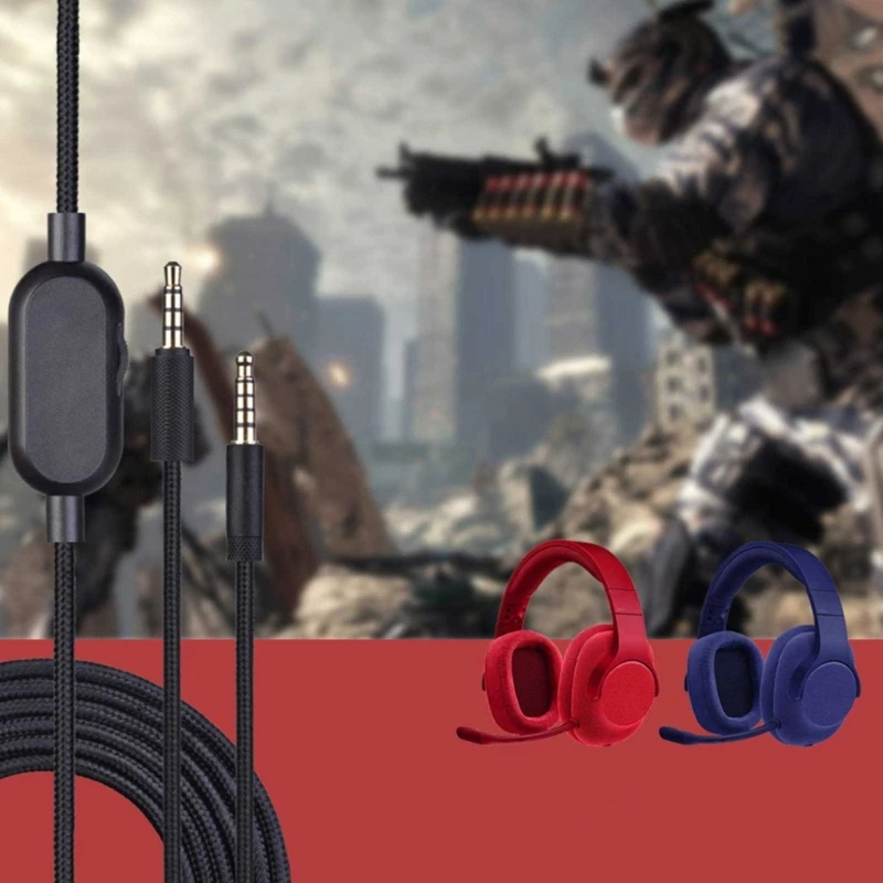 Práctico cable repuesto para auriculares para juegos G433/G233, cable control volumen 448F