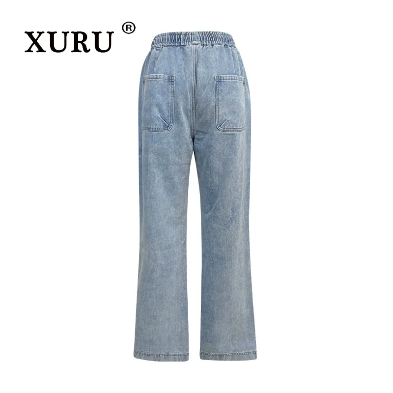 XURU - New Women's Perforated Slim Fit Jeans, Y2k Clothes Fashionable and Personalized Elastic Waist Long Jeans, Men's Pants