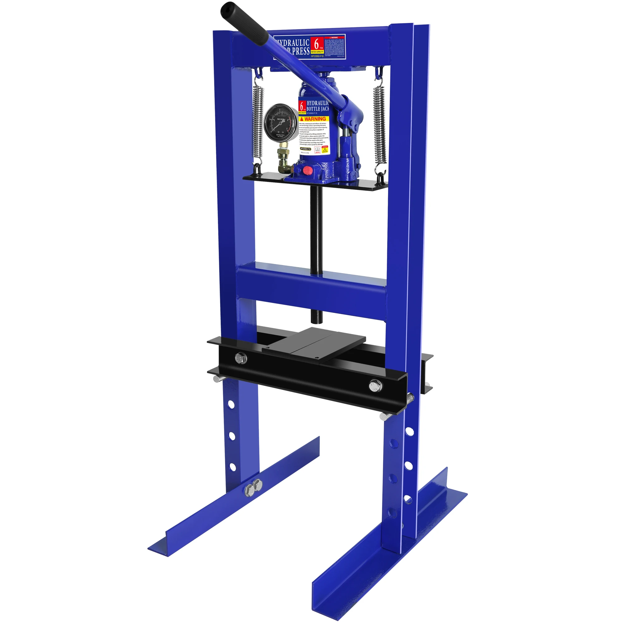 Steel H-Frame Hydraulic Garage/Shop Floor Press with Stamping Plates, with pressure gauge,6 Ton Capacity, Blue