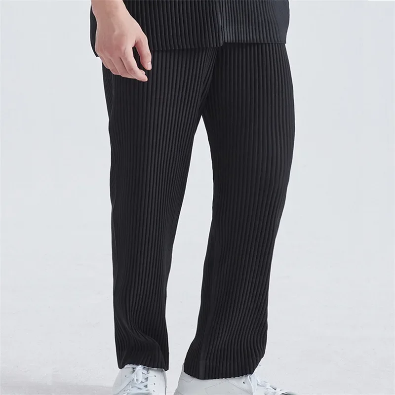 Calça reta plissada masculina, calça de viajante plissada, terno casual, roupa drapeada, solta de pernas largas, outono e inverno, 2022