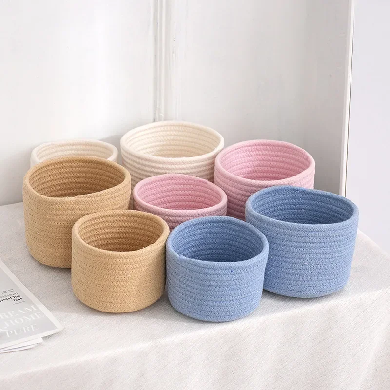 New Handmade Woven Cotton Rope Woven Storage Basket Desktop Organizer Sundries Toys Comestics Keys Snacks Box Sundries Organizer