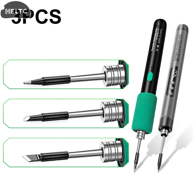3Pcs Silver Metal Soldering Iron Tip USB Soldering Iron Tip 5V Battery Soldering Iron Tip Soldering Rework Accessories