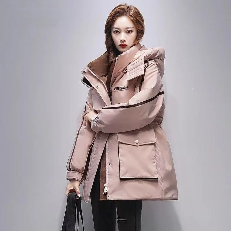 2024 New Fashion Cotton-padded Coat Women's Middle School Long Style School Overcomes The Tide Of Thickened Waist Warm Slim Coat