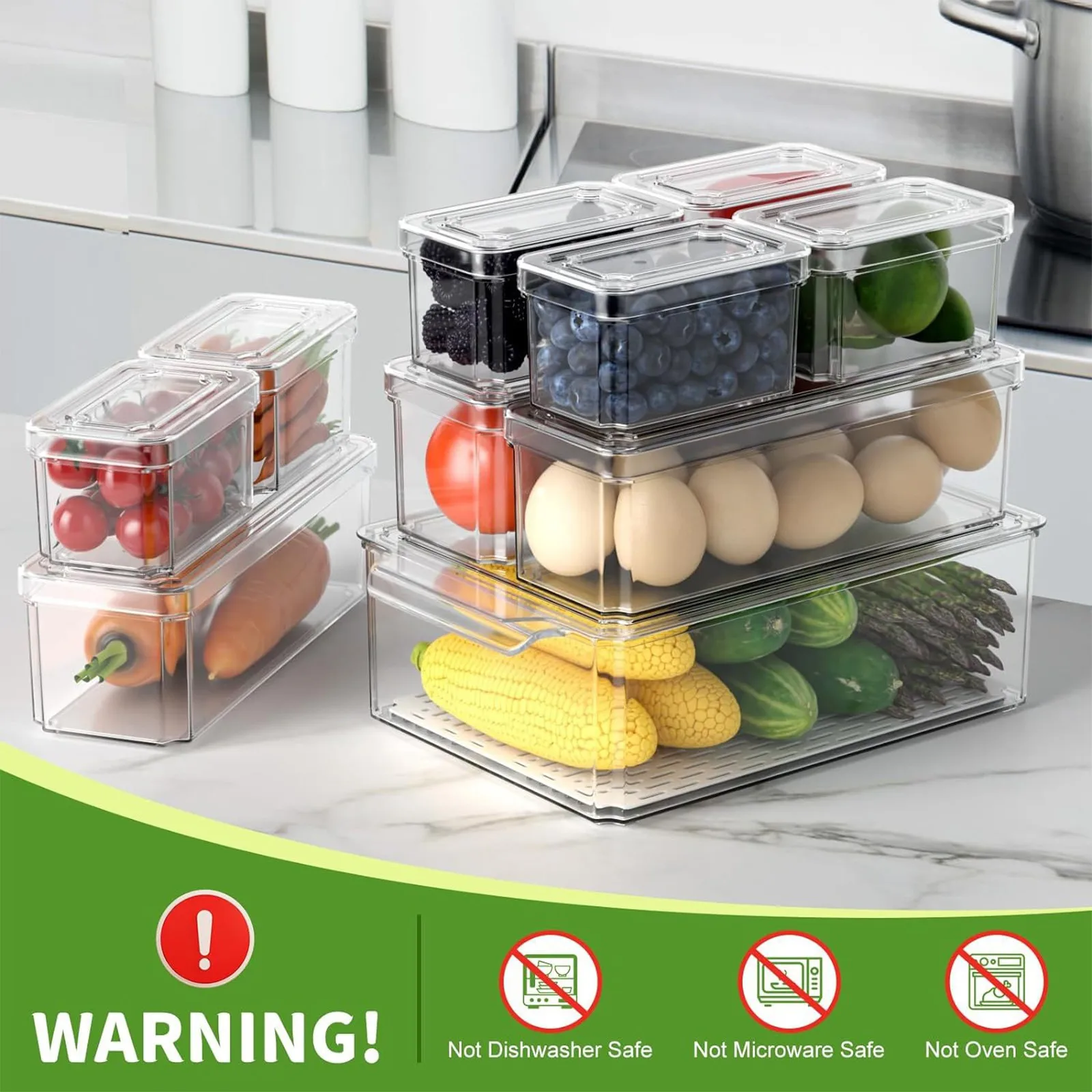 New Refrigerator Organizer Bin Stackable Fridge Food Storage Box With Handle Clear Plastic Pantry Food Freezer Organizer Tool