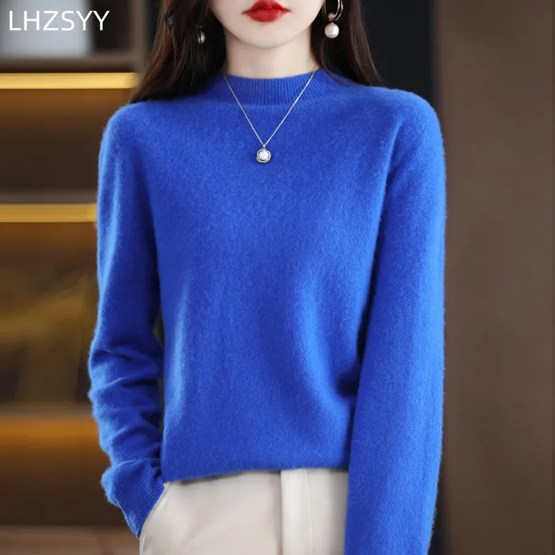 100%Pure Wool Sweater Women Pullovers Short Knitted Cashmere Sweater Spring Autumn New Tops Basic Female Jacket Jumper 12 Colors