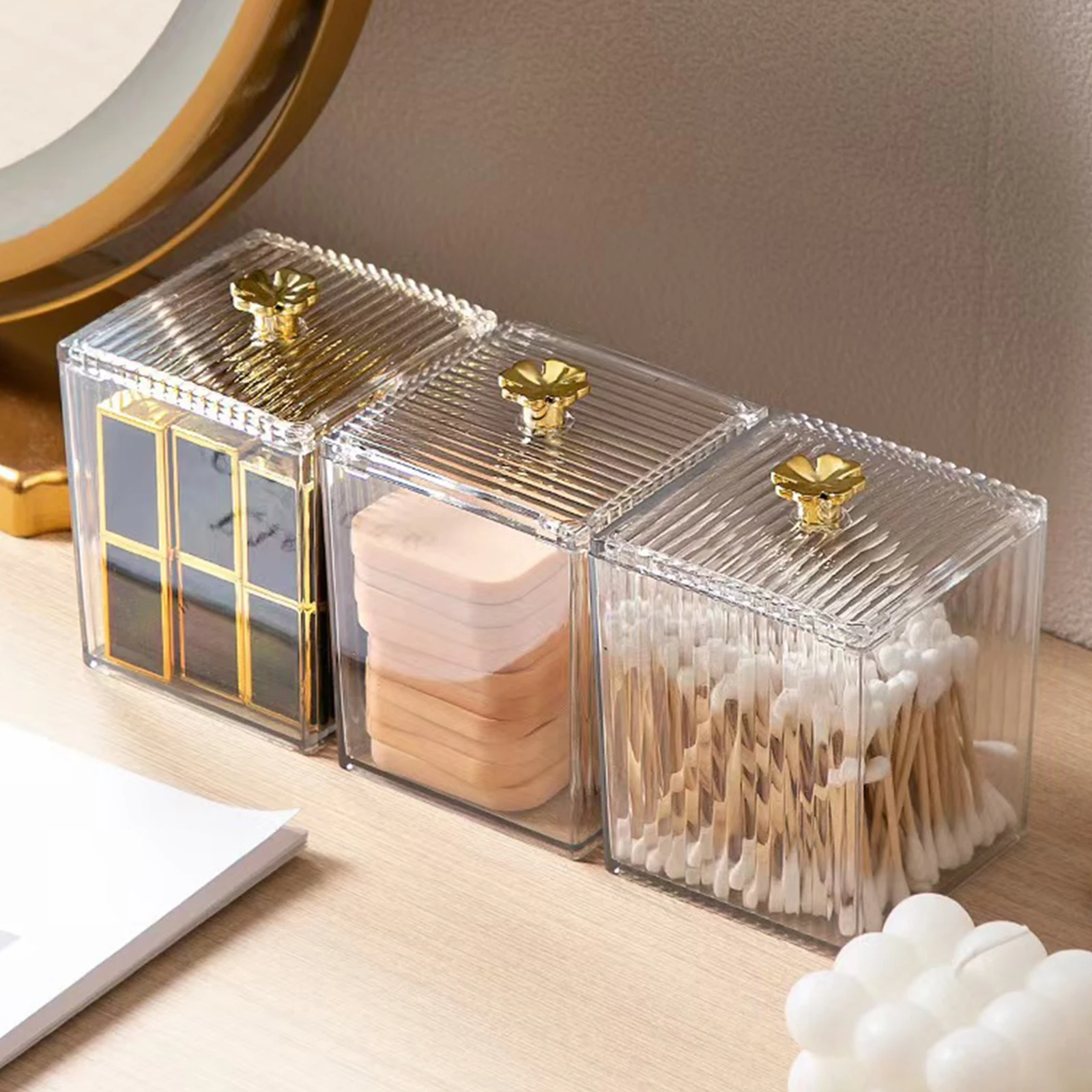 Storage Box Acrylic Dust-Proof Transparent Jewelry Box Makeup Removal Cotton Swab Lipstick Container Desktop Storage Organizer