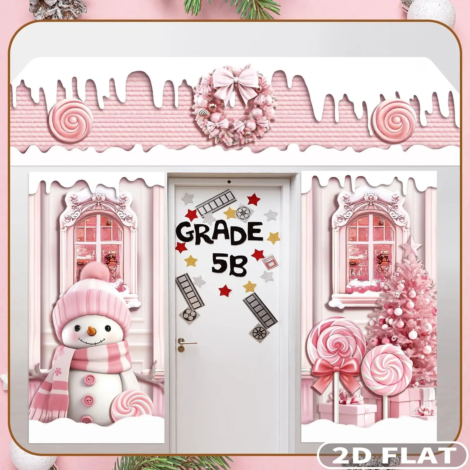 

1 Set/3pcs Pink Snowman Christmas House Banners, Party Front Door Entrance Decorations, Door Banners For Xmas Holiday Decor