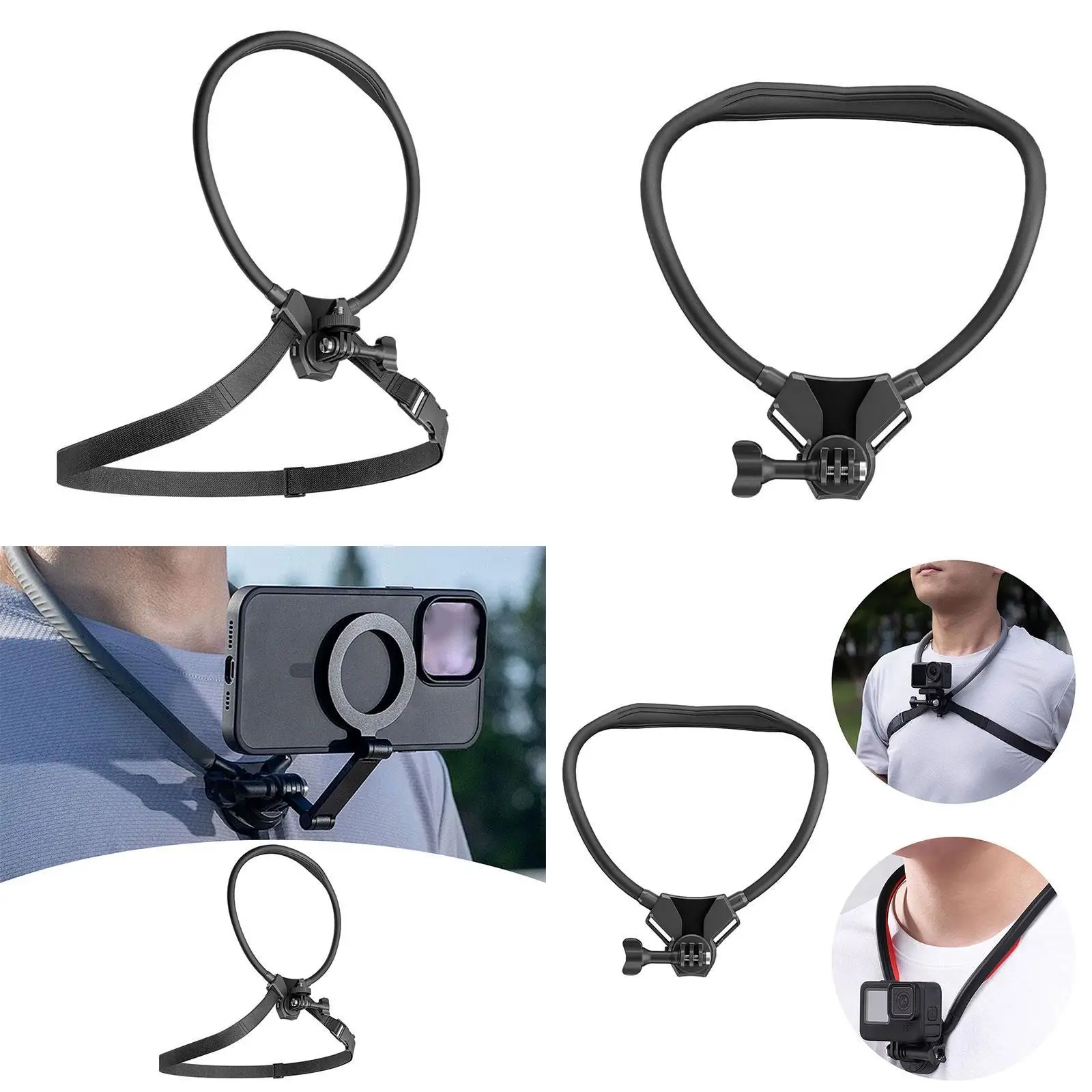 Suporte de pescoço para selfie, dobrável, vários ângulos, fácil de instalar, alça de cordão para smartphone vlog, ciclismo, gravação de vídeo, ciclismo