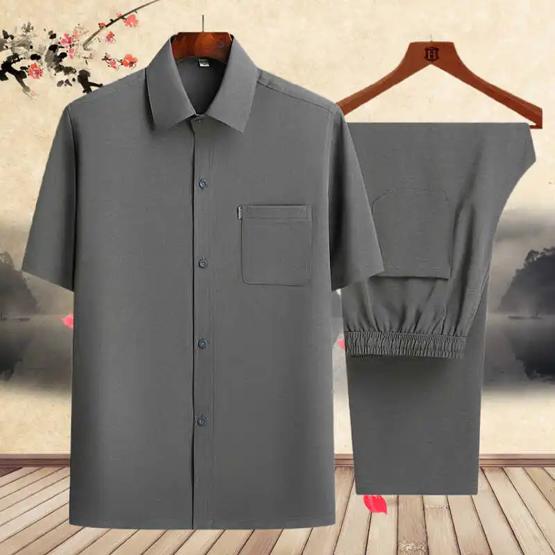 

Летний комплект ort Sve irt для мужчин среднего возраста, традиционная китайская одежда для слэ ипа, легкая, удобная, ly Wear