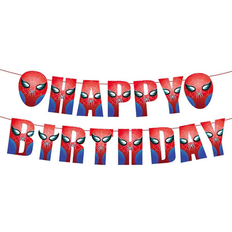 Spiderman HAPPY BIRTHDAY Paper Banner Red Black Super Hero Themed Party Decoration Baby Shower Kids Boys Birthday Party Supplies