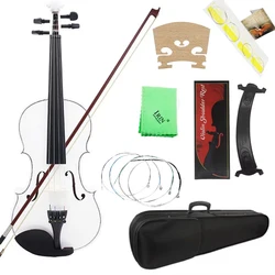 White 4/4 Violin Beginners Professionals Acoustic Violin Stringed Instrument Fiddle Set with Case Bow Accessories