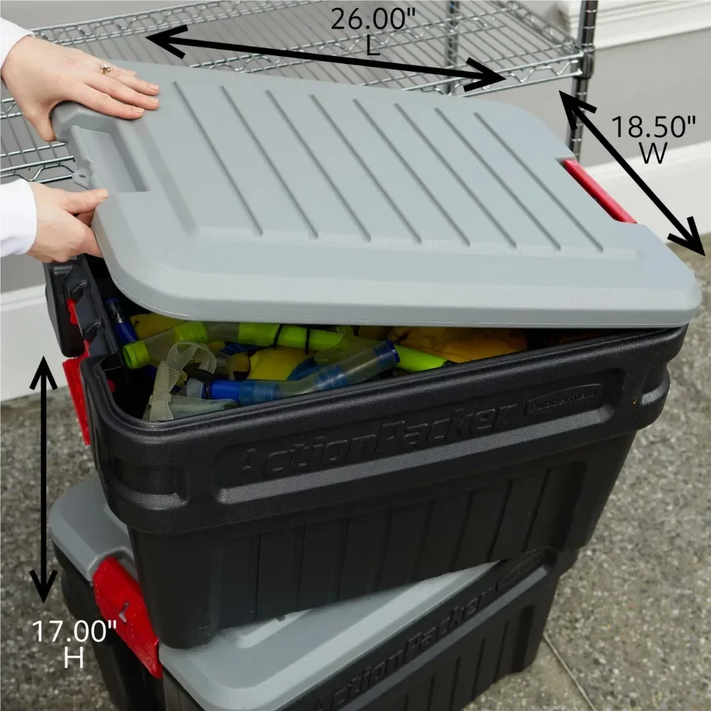 24 Gallon ActionPacker Storage Bin, Heavy Duty, Lockable, Black, Included Lid