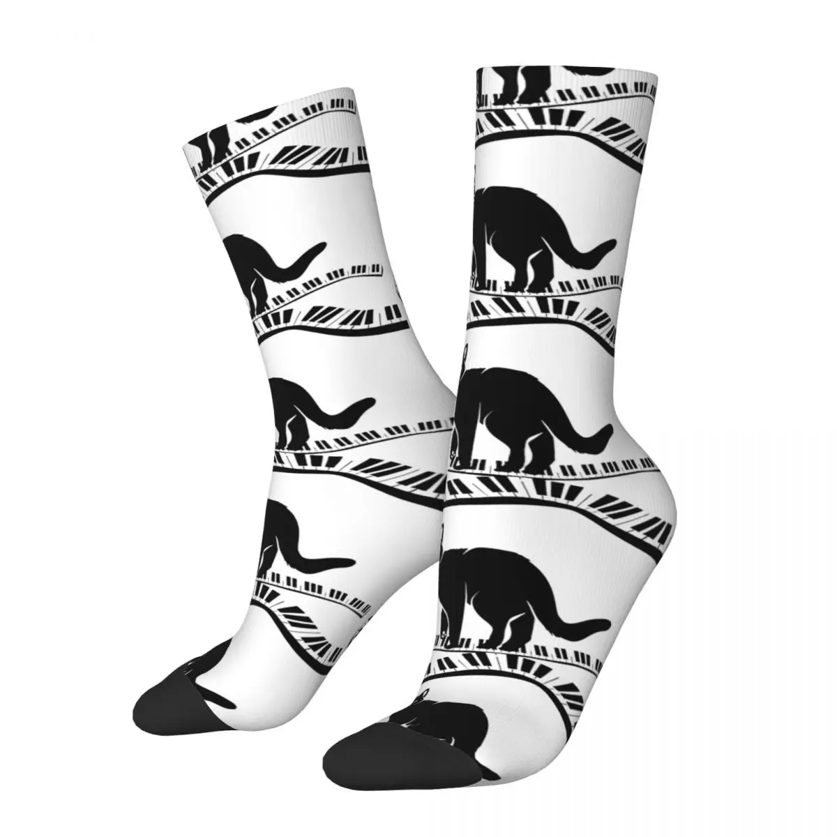 Men Socks Black Cats On Musical Piano Stockings Autumn Trendy Soft Breathable Socks Pattern Skateboard Anti Bacterial Socks