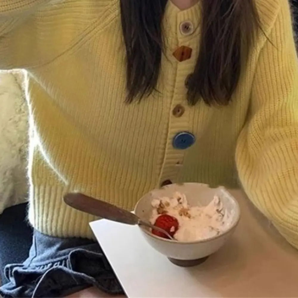 Pull tricoté ample pour femmes, Design de boutons colorés, Style coréen, paresseux, mode, Cardigan ouvert, manteau supérieur, automne