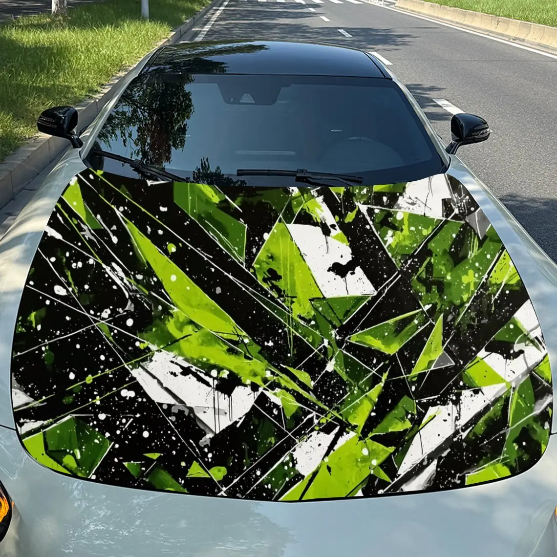 

Lime Green Graffiti Car Hood Sticker, Truck Pattern Decorative Film, Car Parts Gift, Suitable For All Vehicles, Multi-purpose St