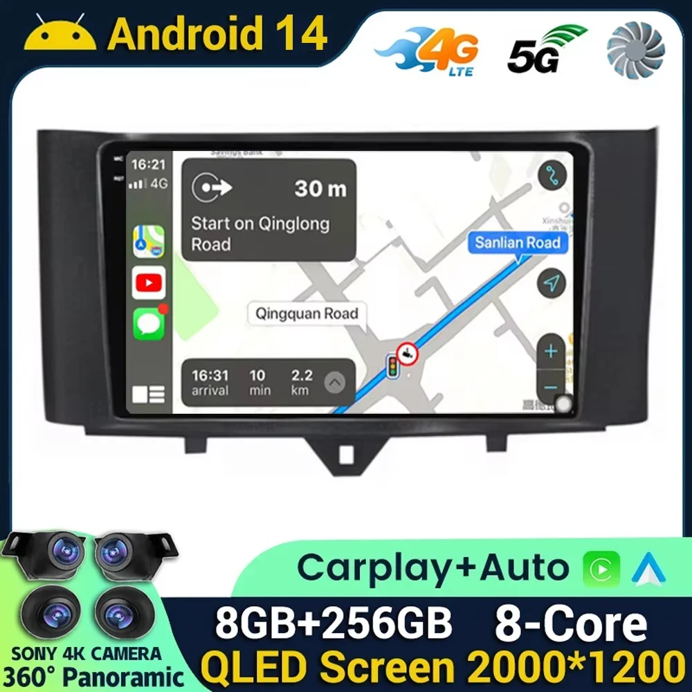 

Android 14 4G Car Radio Multimedia Video Player for Mercedes Benz Smart Fortwo 2011 2012 2013 2014 2015 Stereo Navigation GPS BT