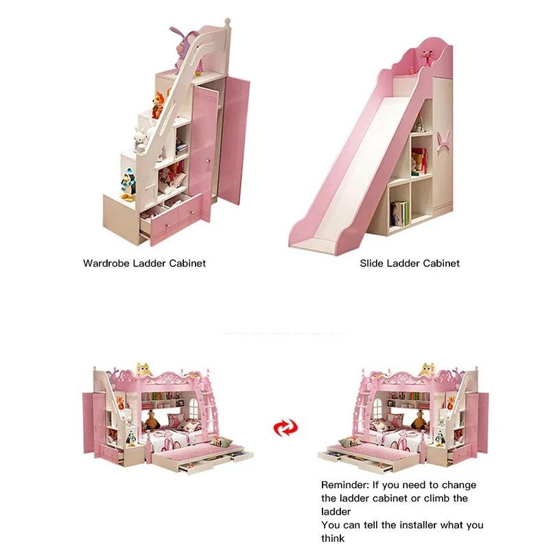 

Bunk Bed Girl Princess Castle Children's Kids High And Low Adult Child Pink Color Kid Furniture Girl Child Bed