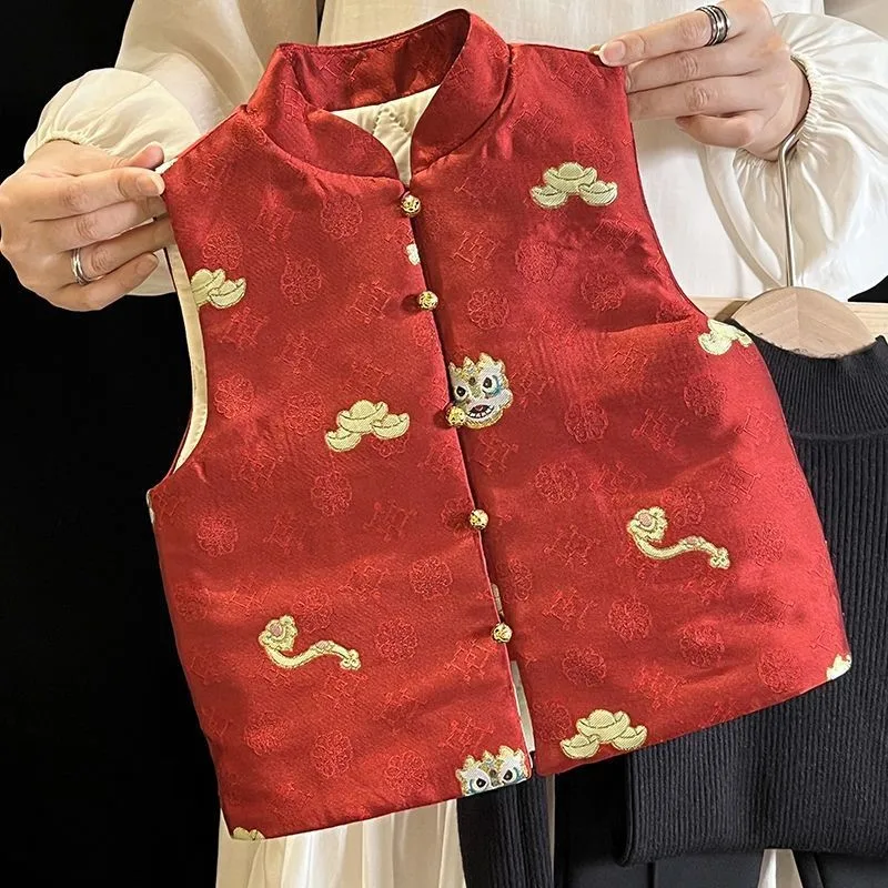 2026 New Chinese style Tang style New Year's Clothing Boys/Girls' New Chinese Style Sleeveless Vest Kids' Buckle Vest Top LJ368
