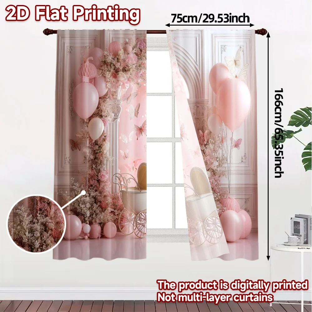 2pcs, 2D FLAT PRINTING Curtains (Without Rod) Blush Bliss Popular Popular Curtain Durable Polyester Curtains Art Deco Festive