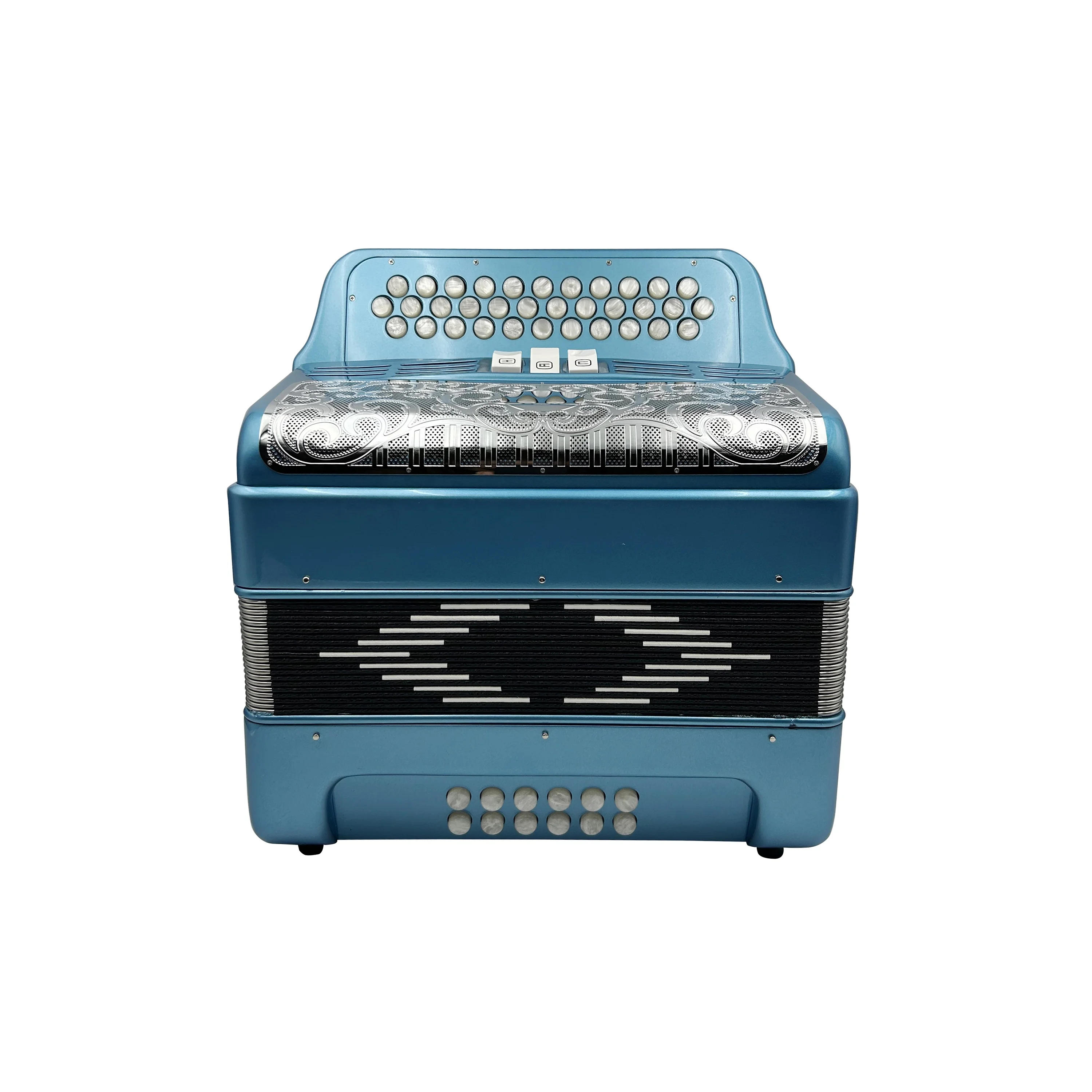 Professional Diatonic 34-Button 12-Bass 3-Register Blue Metallic Accordion Silver Grill White Buttons JB3412C Portable