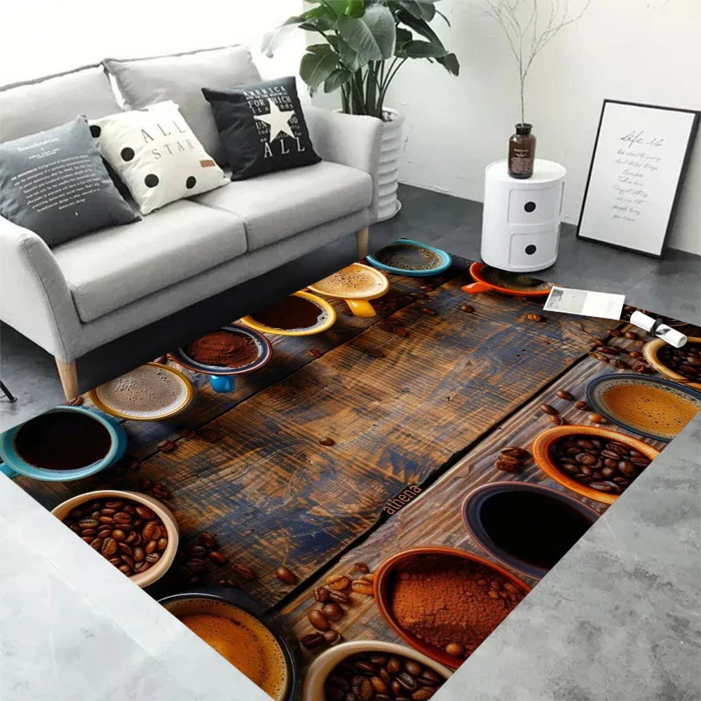 Retro 3D Coffee Latte Art Carpet Seasoning Wooden Carpet Rugs Living Room Small Rugs for Bedroom Living Room Decoration