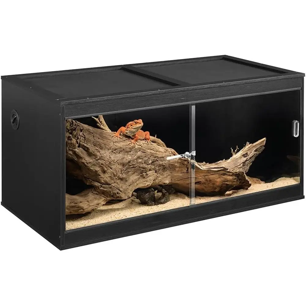 

Large 110 Gallon Stackable Lizard & Bearded Dragon Terrarium Enclosure with Glass Door and Lockable Cable Port in Black