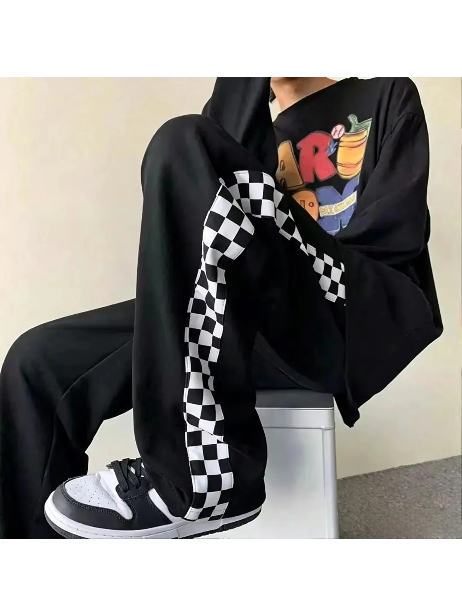 2026Men Women Unisex Quick Dry Checkerboard Long Pants Loose Straight‑Leg Casual Trousers Outdoor Hip‑hop Streetwear Sweatpants