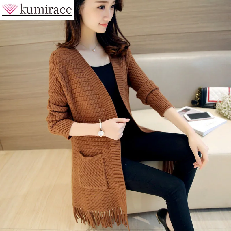 

Spring New Hem Tassel Knit Cardigan Women's Korean Sweater Jacket Women's Medium Long Loose Knit Sweater Top Korean Fashion