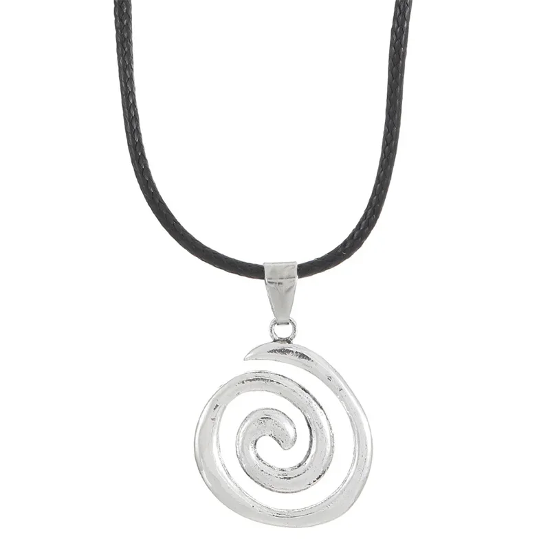 Vintage Spiral Vortex Pendant Necklace Hand-Woven Leather Rope Necklace for Women Boho Goth Necklace Fashion 2024 Y2K Jewelry