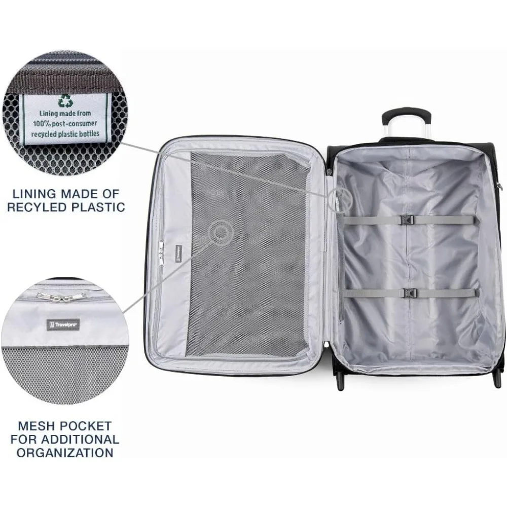 Equipaje vertical ligero y extensible de 2 ruedas, maleta unisex, negro, tamaño mediano, ideal para viajes