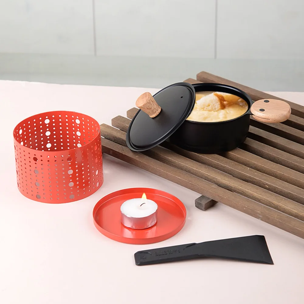 Non-stick Cheese Grill Windproof Cylindrical Cheese Raclette Pot with Shovel with Candle Cheese Raclette Oven Baking