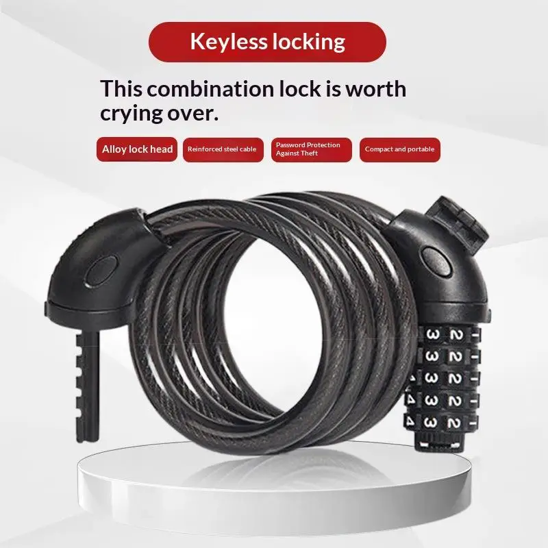 All Weather Use Anti-theft 5 Digit Code Bicycle Cable Lock 1PC Resettable Password Lock for All Cycling Scenarios