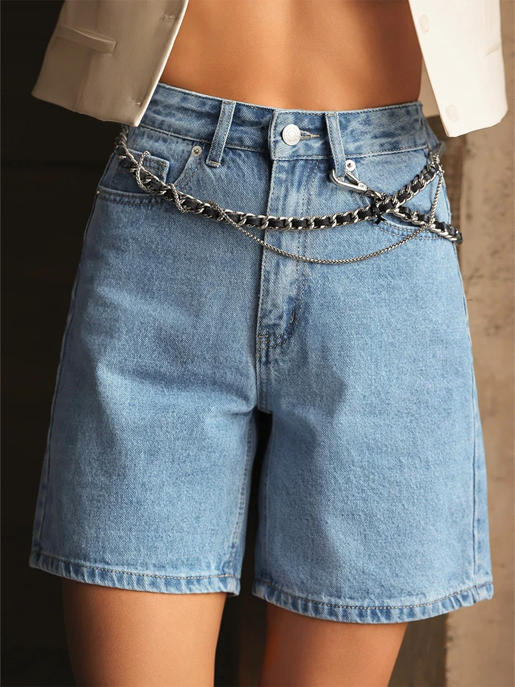 

Light Blue Jean Shorts Women Summer Y2k Vintage Fashion 2024 Cotton Casual Washed Baggy Denim Short Knee Length Wide Leg Pants