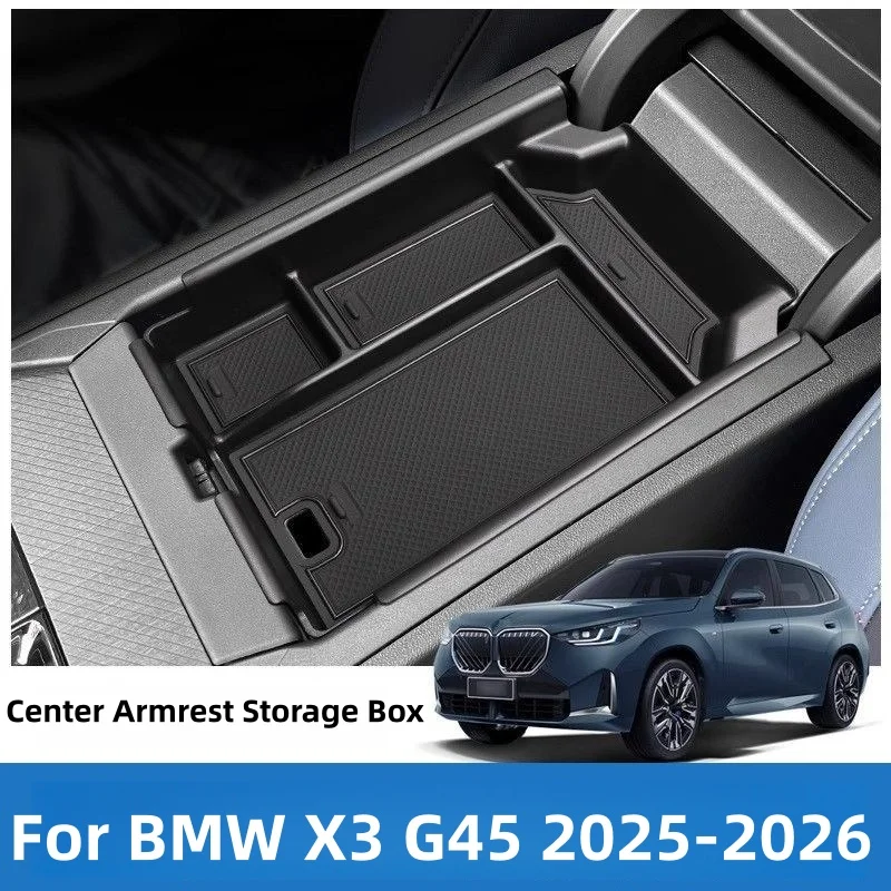 For BMW X3 G45 2025-2026 Central Console Armrest Storage Box Behind Screen Organizer Anti-Slip Mat Car Interior Accessories