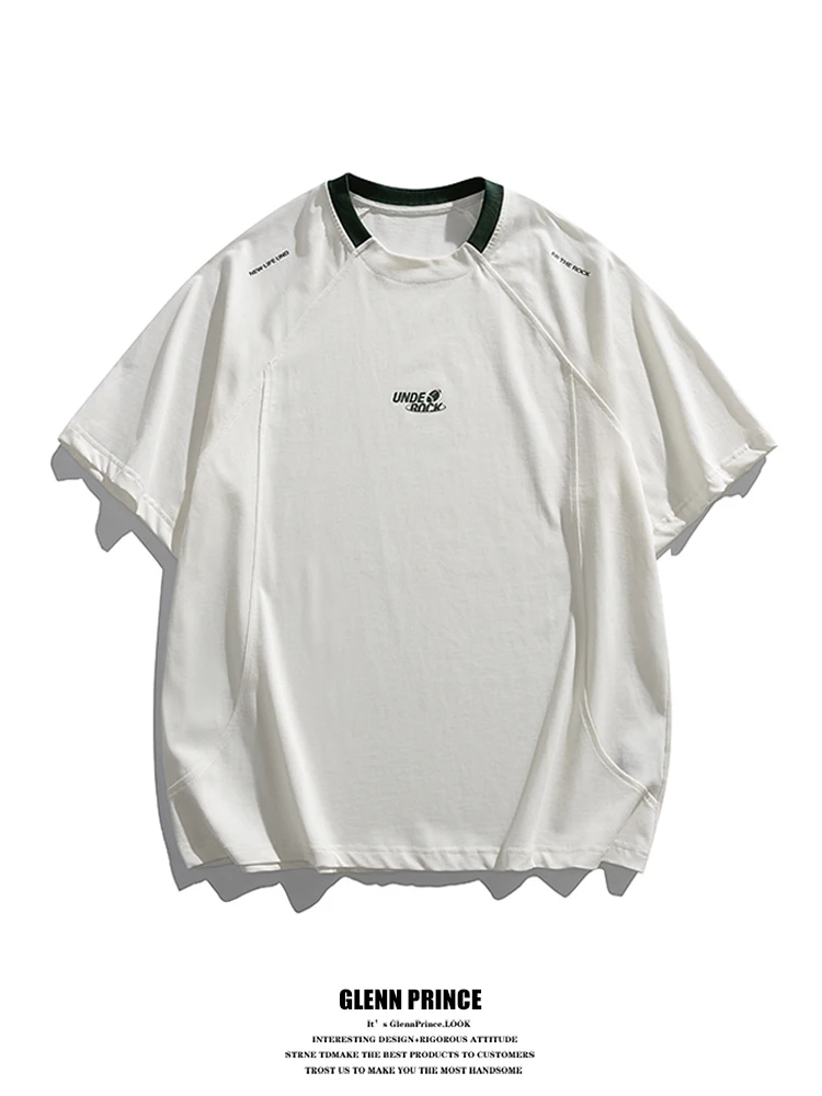

GPstudio American Deconstructed Color Block Collar Short Sleeve T-Shirt Men's Summer New Style Casual Sport Half Sleeve Body ...