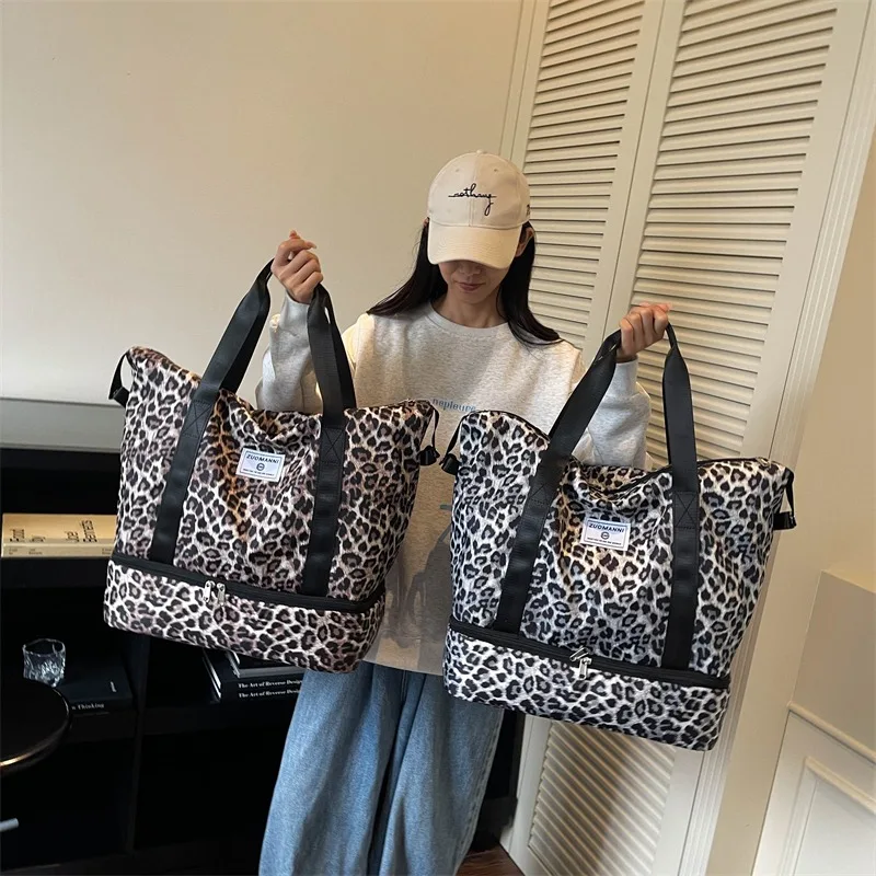 Modische Leopardenmuster-Reisetasche Sport- und Fitnesstasche Yoga-Handtasche Geeignet für Reisen, Fitness, Tourismus, Yoga und Andere Aktivitäten – Detail 5
